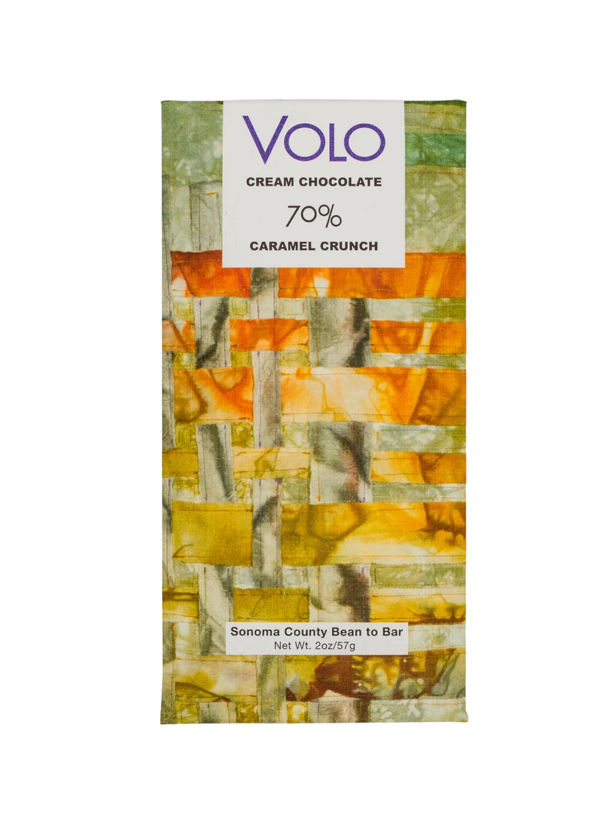 image of the front of Volo 73% Chocolate Caramel Crunch
