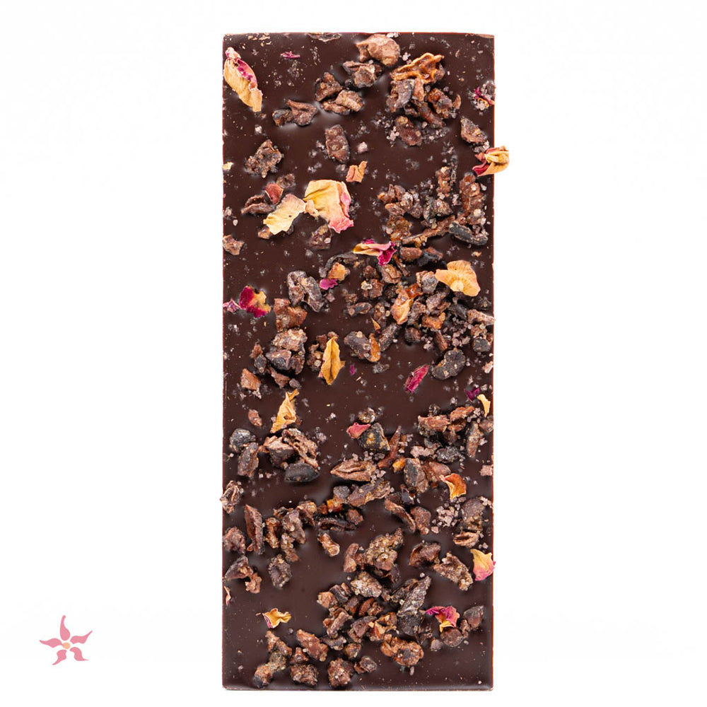 The Meadow Dark Chocolate with Rose Petals and Nibs