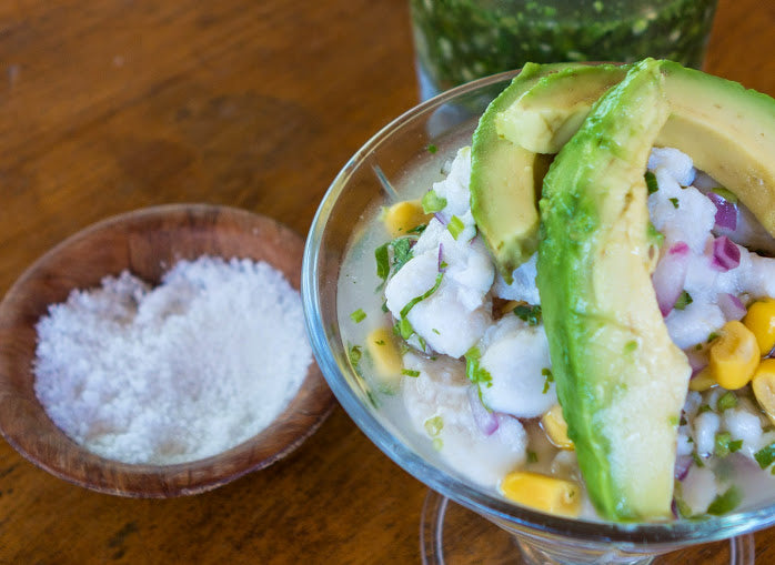 Ceviche with avocado and fleur de sel