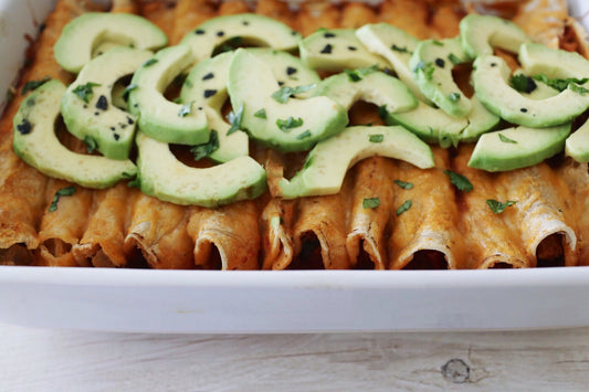 Chicken & Cheese Enchiladas with Avocado and Black Diamond Flake Salt