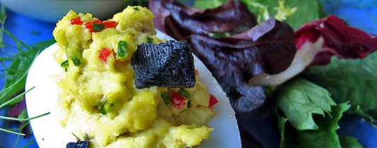 Deviled Eggs with Red Pepper and Black Diamond Sea Salt