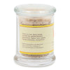 Glass jar with chili lime salt mix and label on a white background