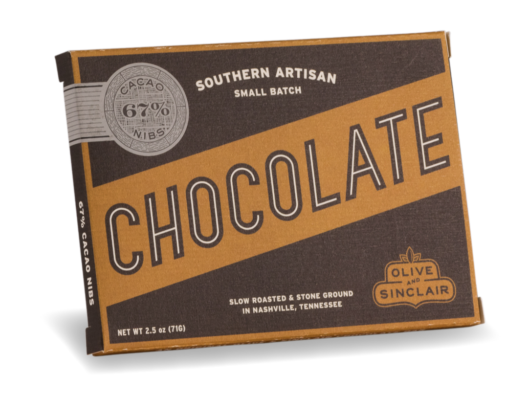 Image of Olive and Sinclair Dark Chocolate with Cacao Nibs - front