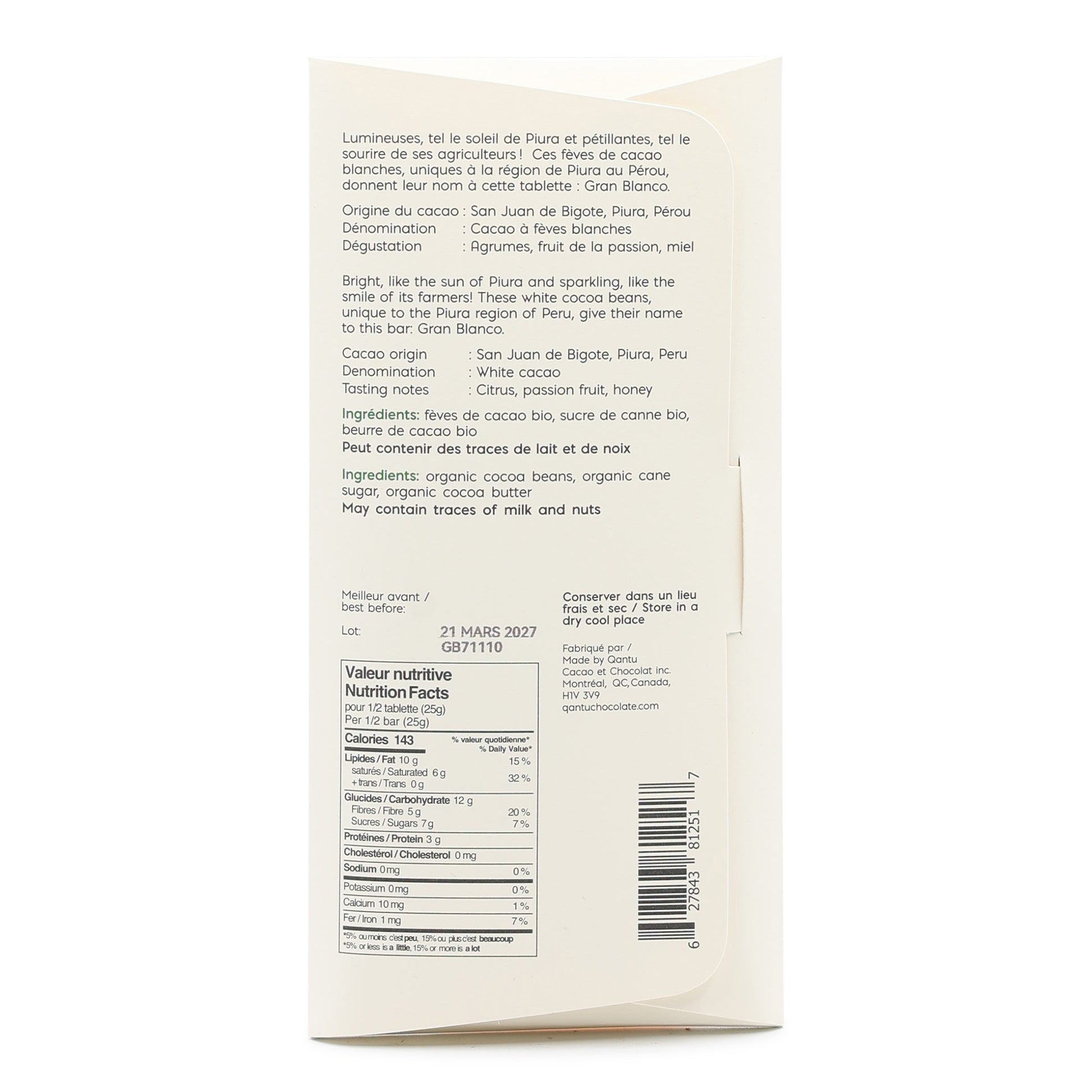 Qantu Gran Blanco Peru 70% Dark Chocolate