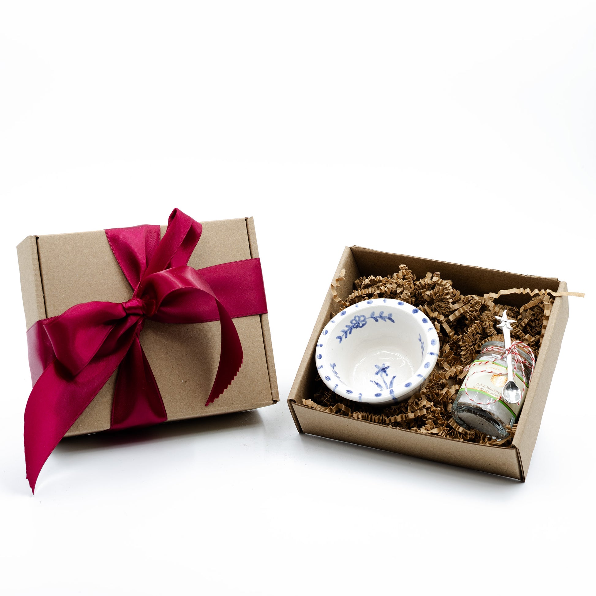 salt cellar with salt in box with ribbon