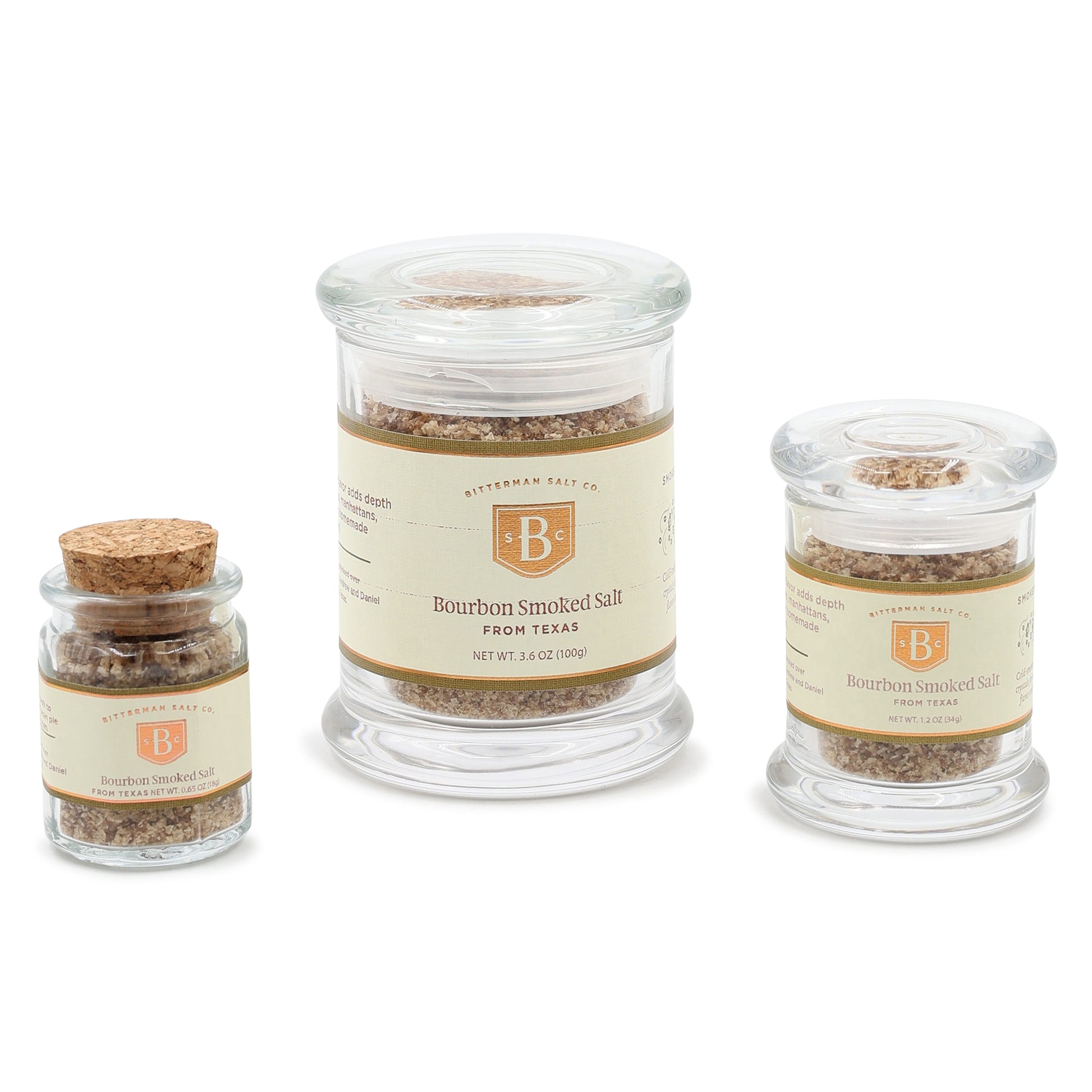 Bourbon Smoked Salt three sizes