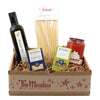 Gift box from 'The Meadow' with olive oil, pasta, and other items.