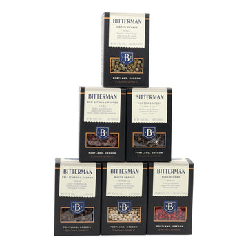 Collection of Bitterman pepper boxes on a white background