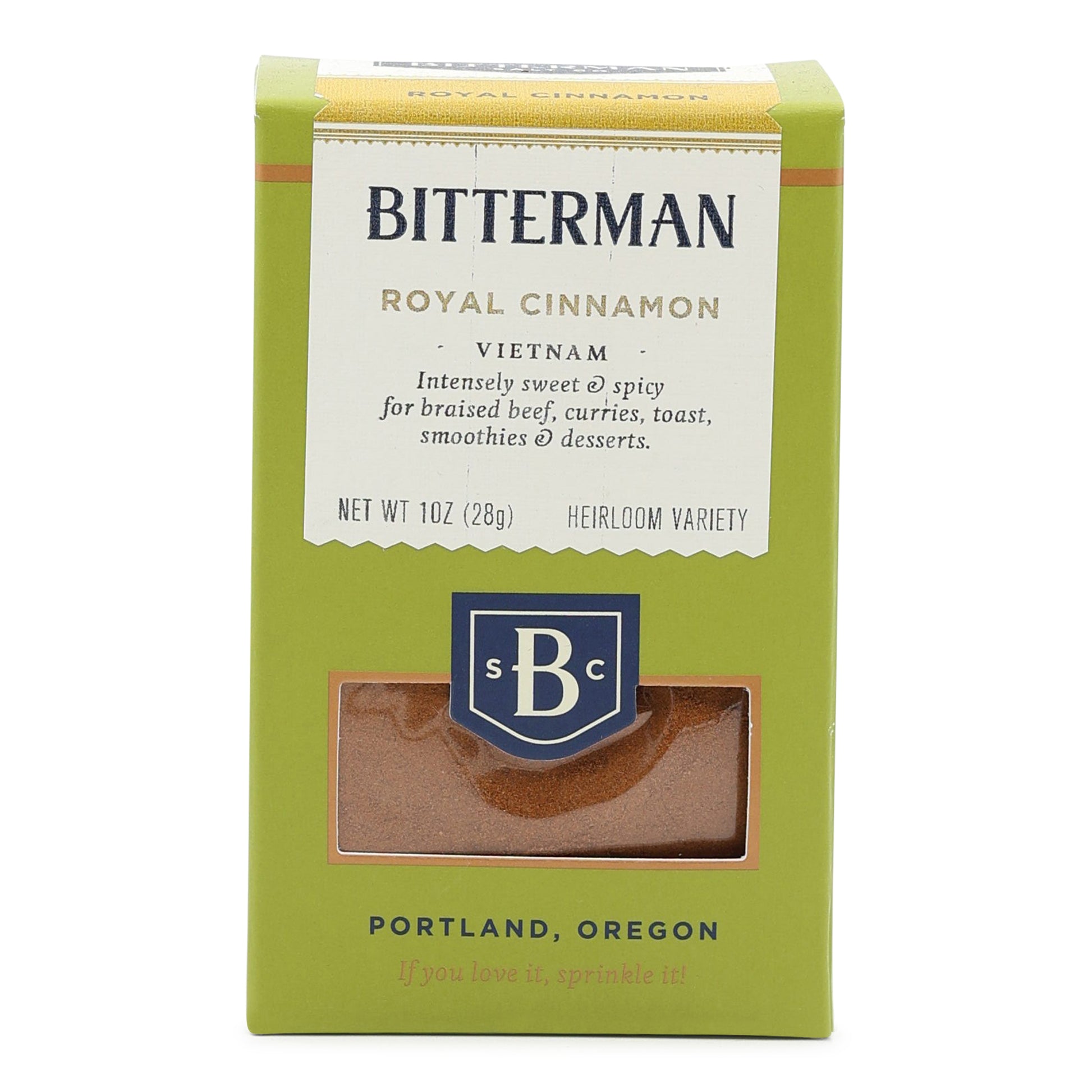 Bitterman Royal Cinnamon package with green box and white label