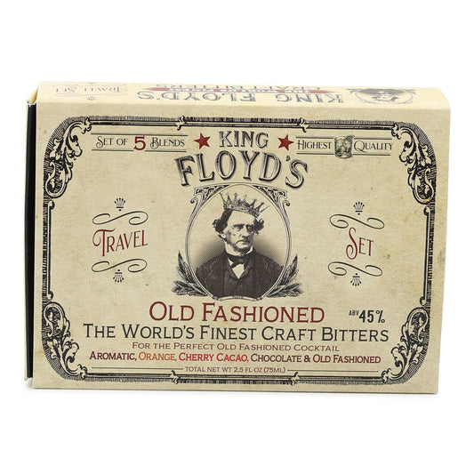 Box of King Floyd's Old Fashioned Bitters with vintage design and portrait on a white background