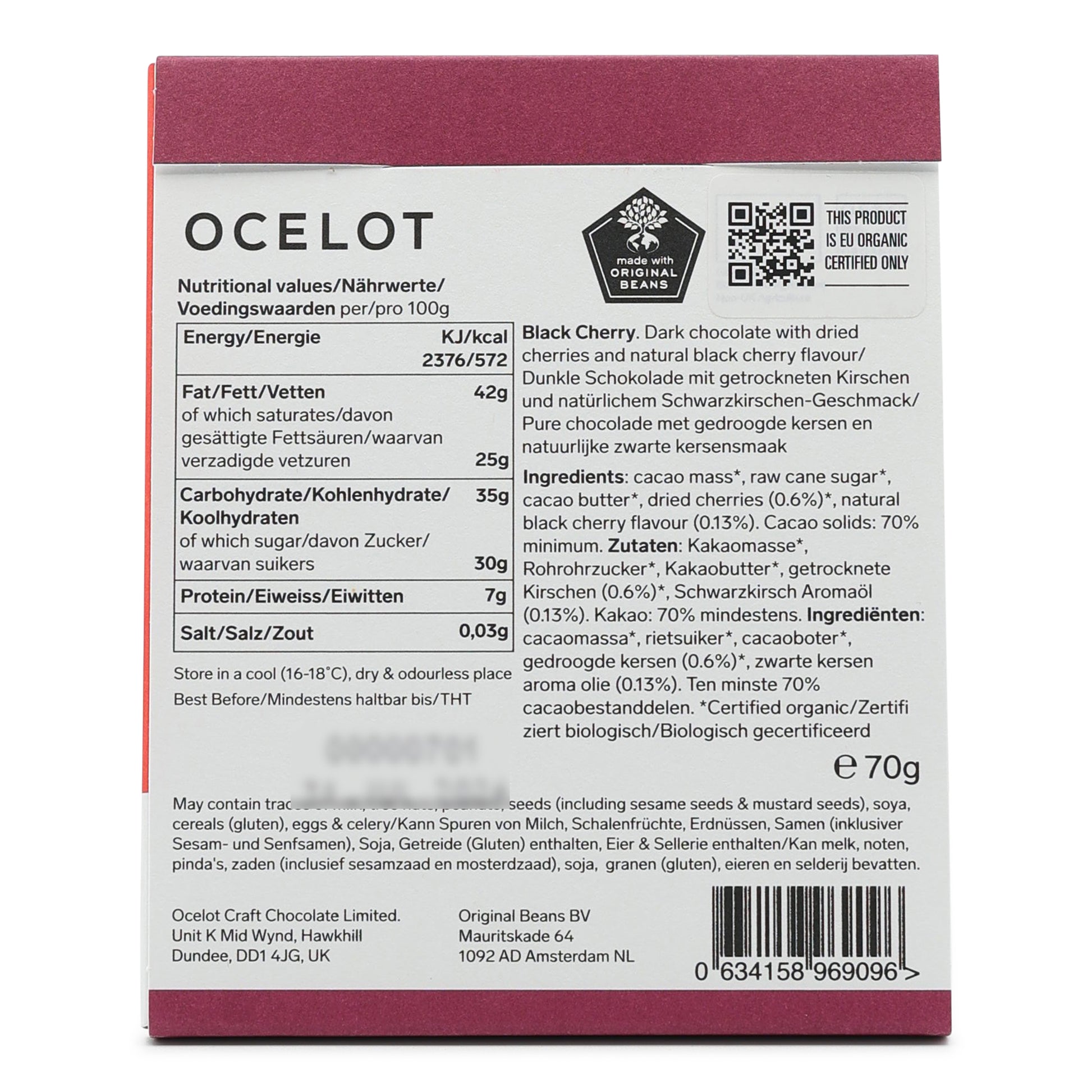Ocelot 70% Dark Chocolate with Black Cherry