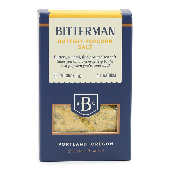 Bitterman Buttery Popcorn Salt packaging on a white background