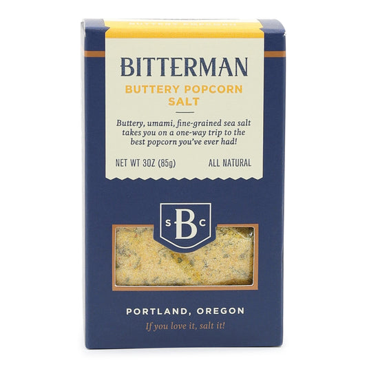 Bitterman Buttery Popcorn Salt packaging on a white background