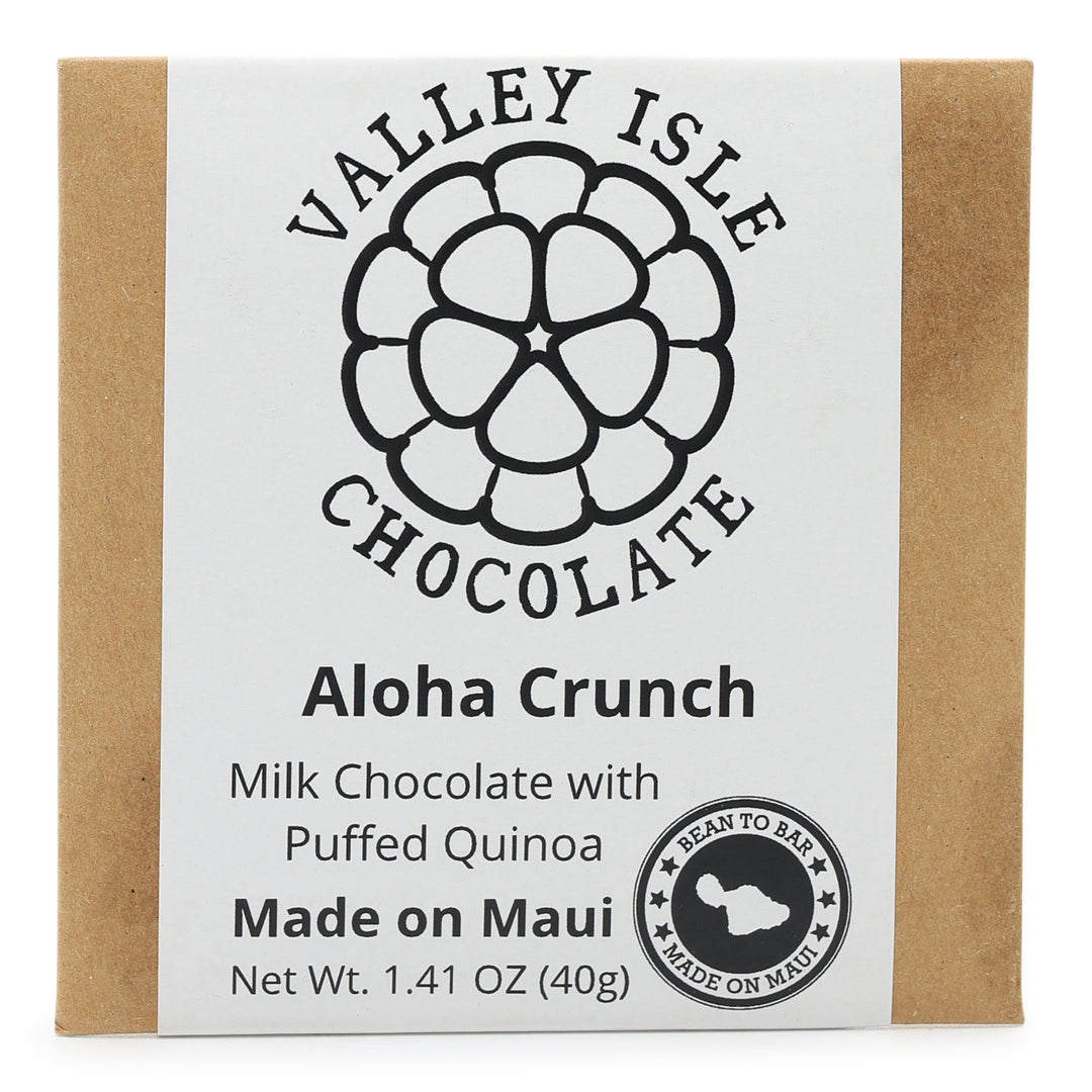 Valley Isle Chocolate " Aloha Crunch " 55% Dark Milk Chocolate with Puffed Quinoa