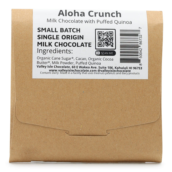 Valley Isle Chocolate "Aloha Crunch" 55% Dark Milk Chocolate with Puffed Quinoa back