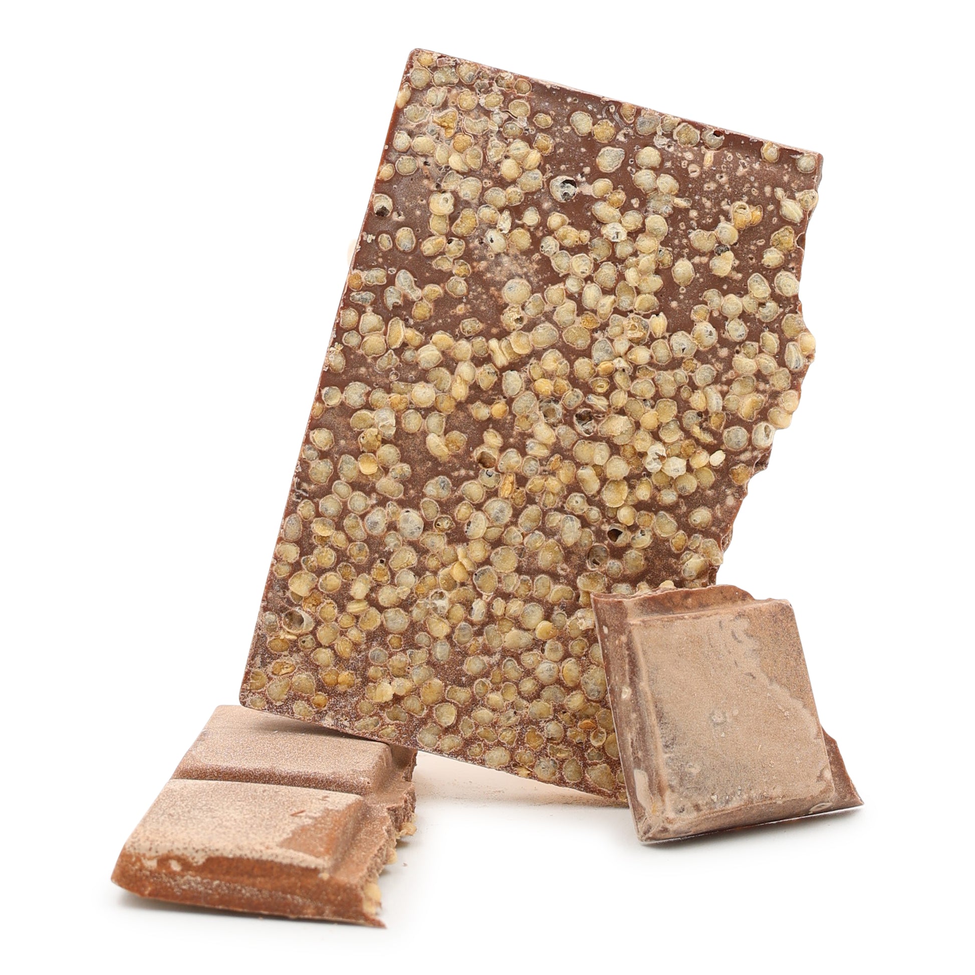 Valley Isle Chocolate "Aloha Crunch" 55% Dark Milk Chocolate with Puffed Quinoa unwrapped