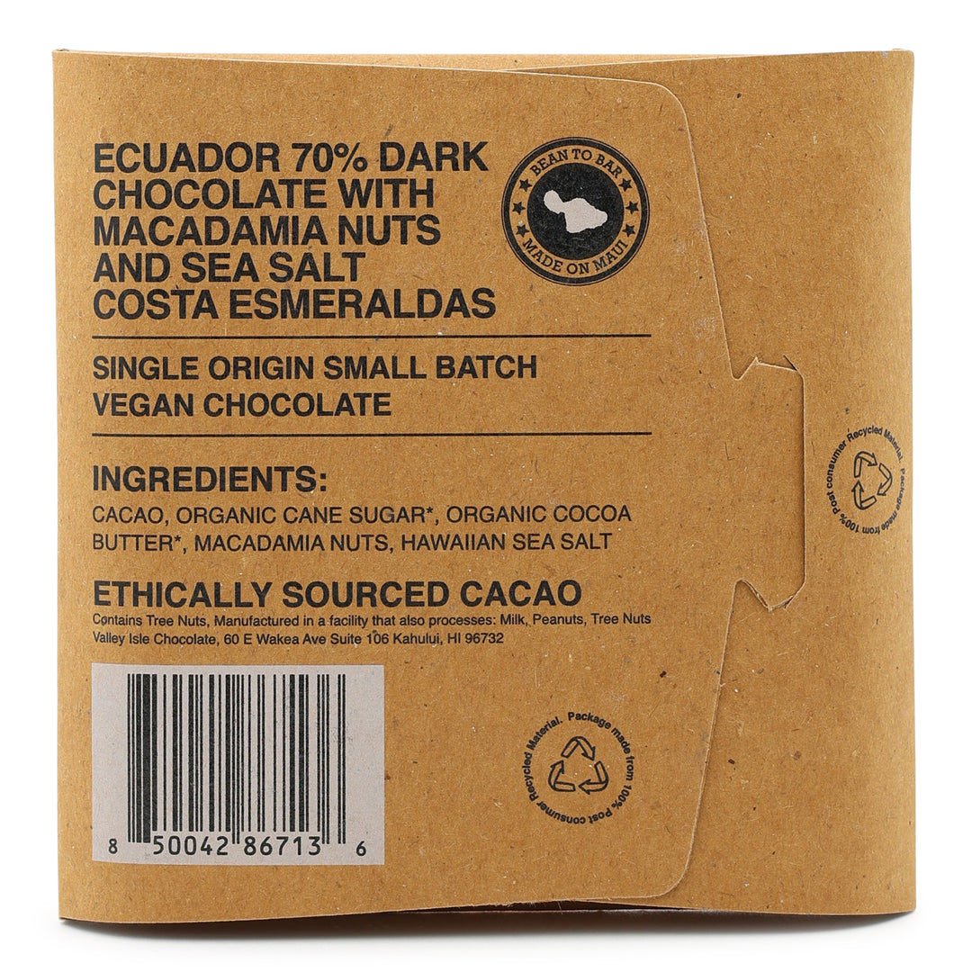 Valley Isle Chocolate 70% Ecuador Dark Chocolate with Macadamia Nuts and Sea Salt