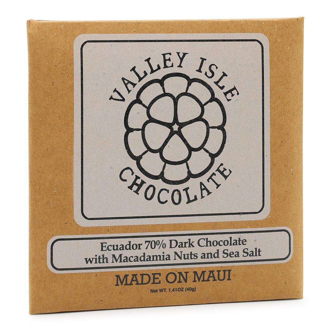 Valley Isle Chocolate 70% Ecuador Dark Chocolate with Macadamia Nuts and Sea Salt