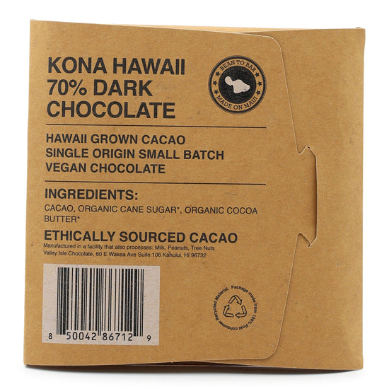 Valley Isle Chocolate 70% Kona Dark Chocolate back