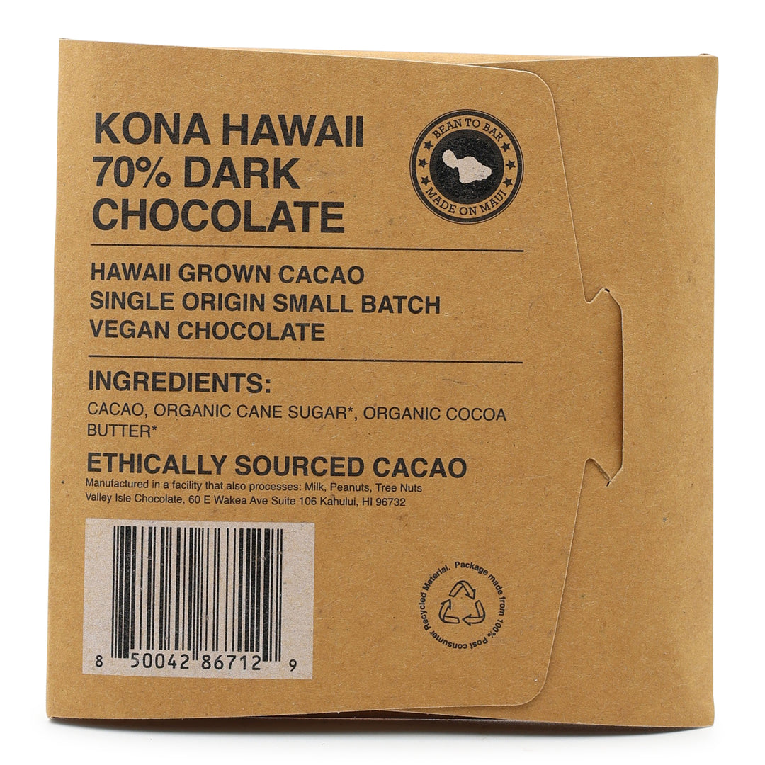 Valley Isle Chocolate 70% Kona Dark Chocolate back