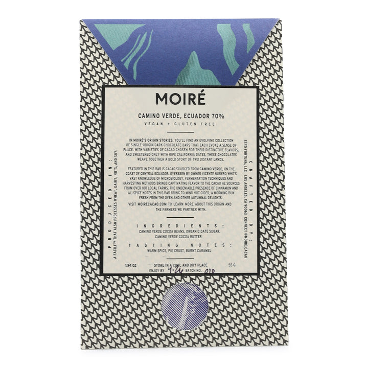 Moiré Chocolate Camino Verde, Ecuador 70%  Dark Chocolate