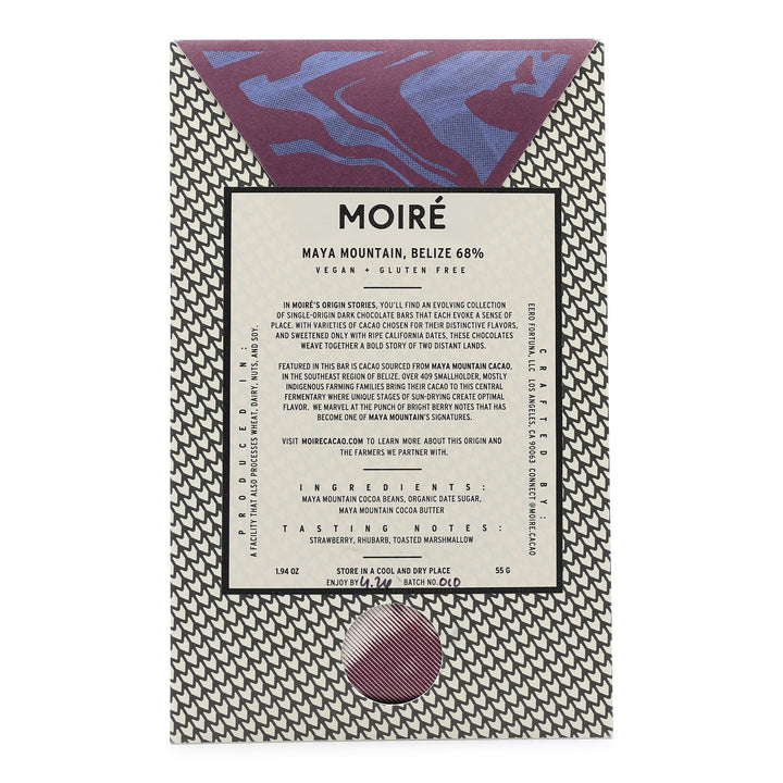 Moiré Chocolate Maya Mountain, Belize 68%  Dark Chocolate