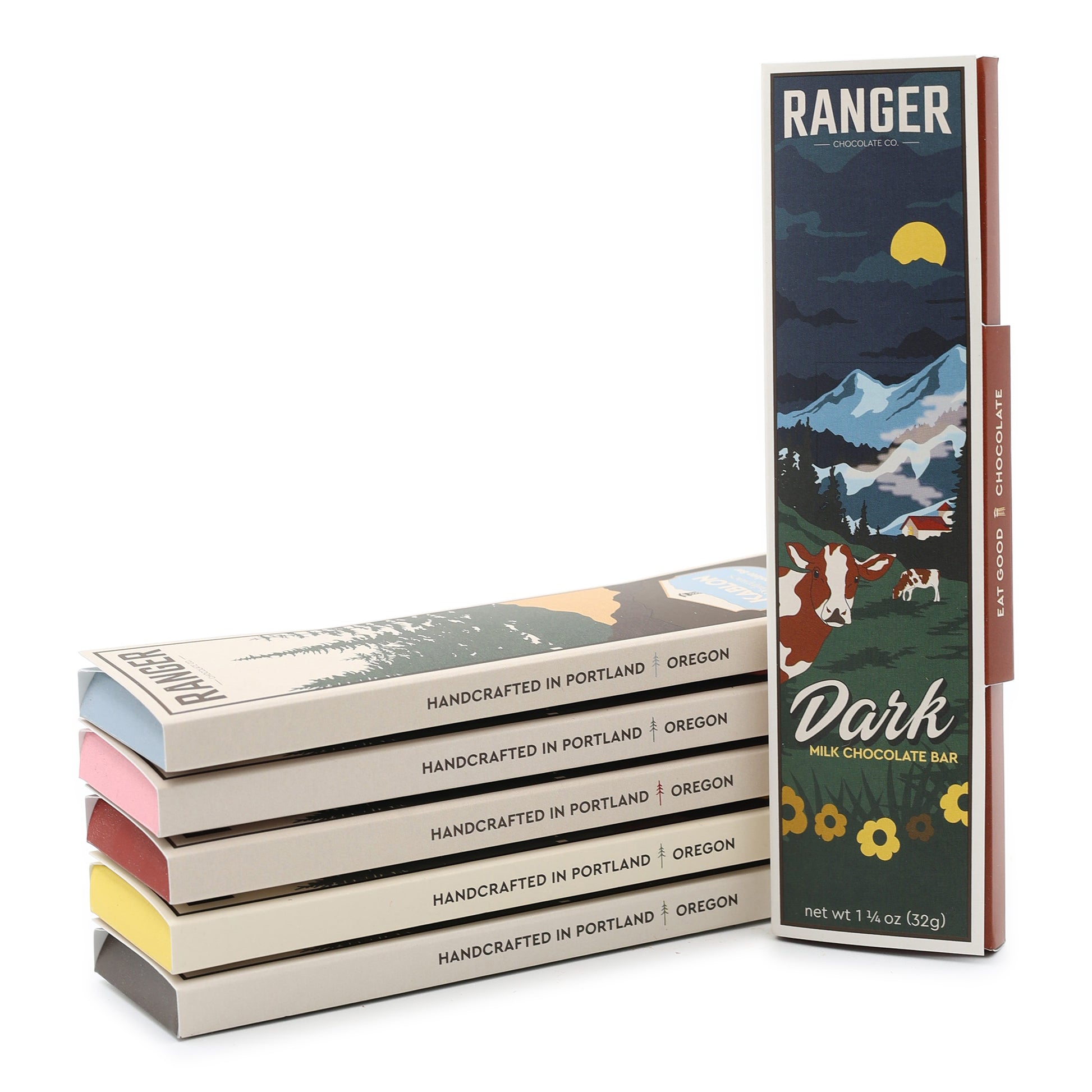 Ranger Dark Milk Chocolate with stack