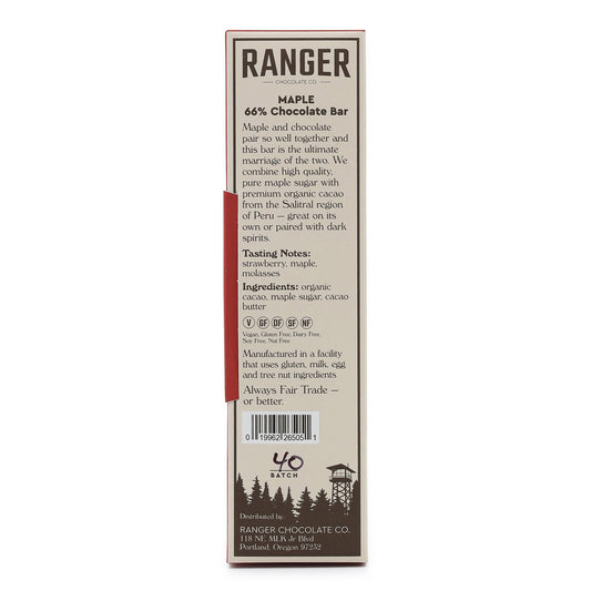 Ranger 66% Dark Chocolate with Maple Sugar back