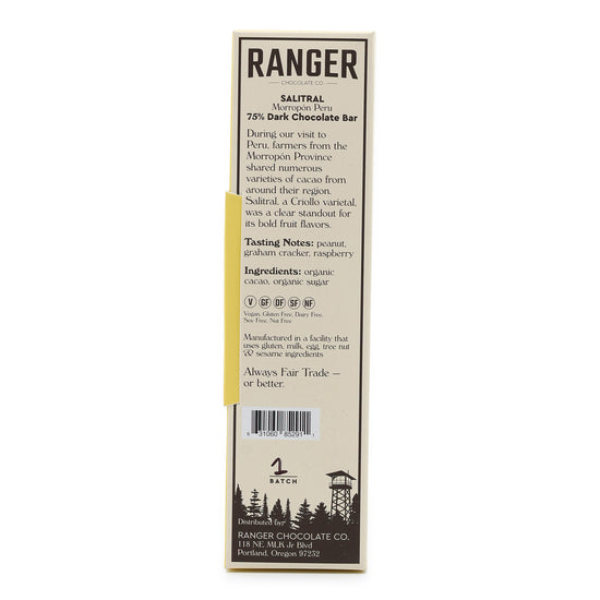 Ranger Salitral Peru 75% Dark Chocolate back