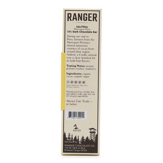 Ranger Salitral Peru 75% Dark Chocolate back