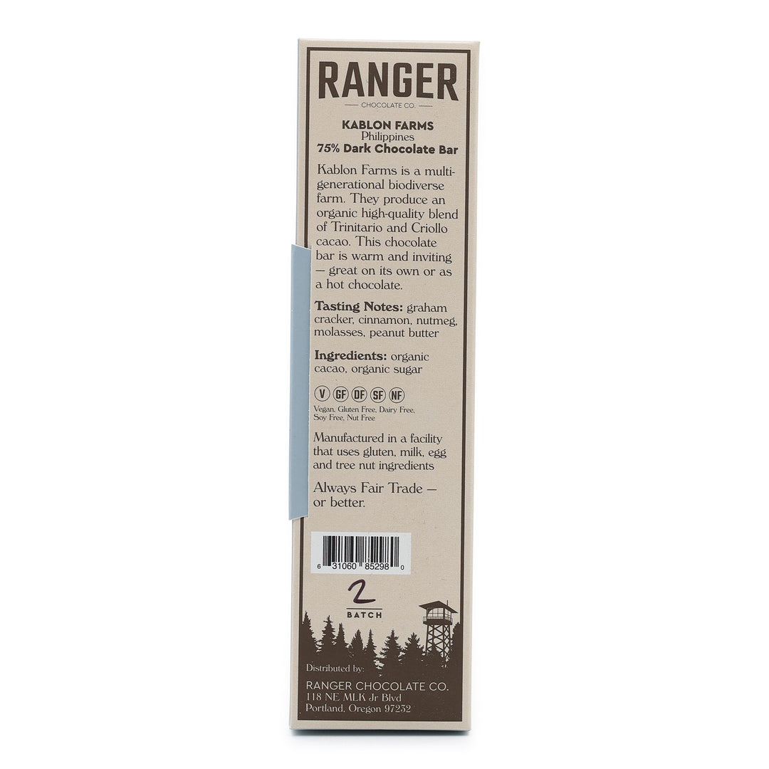 Ranger 75% Kablon Dark Chocolate back