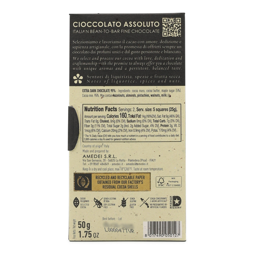 Amedei Acero 95% Dark Chocolate with Maple Sugar back