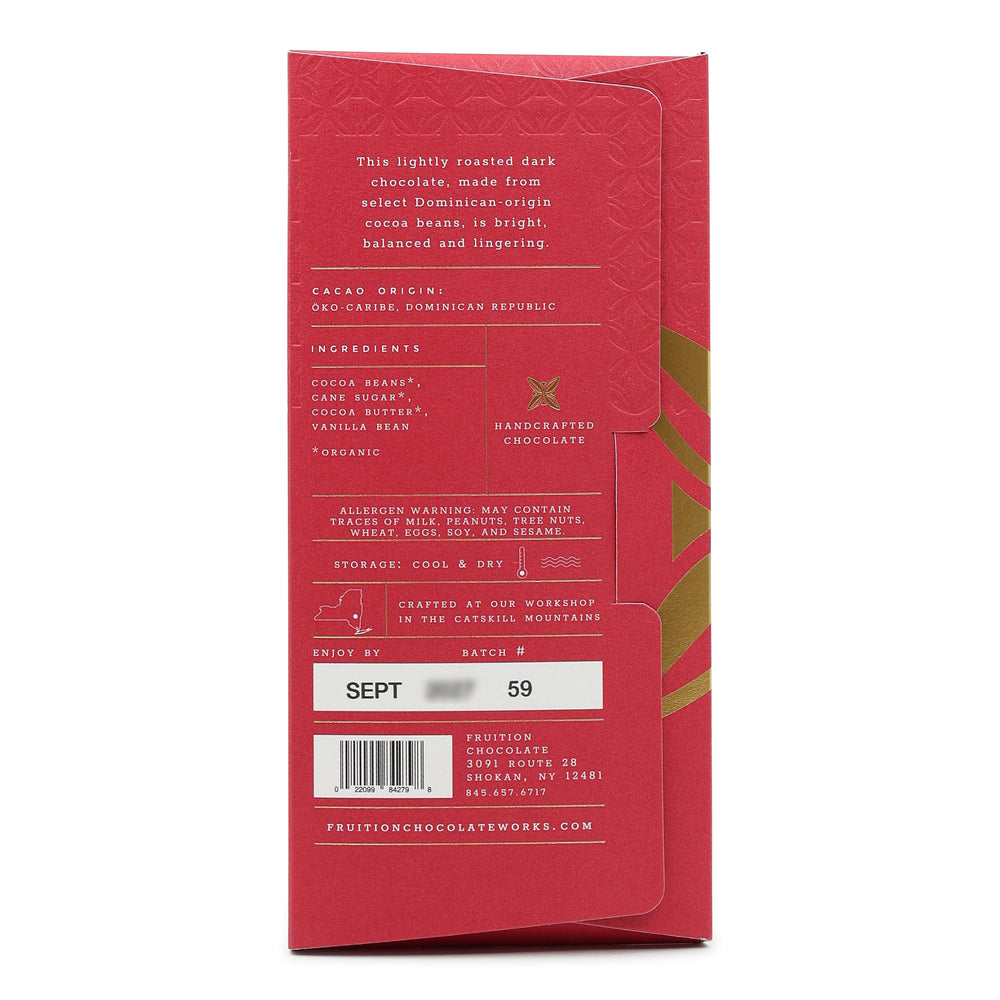 Fruition Dominican Republic 68% Dark Chocolate back