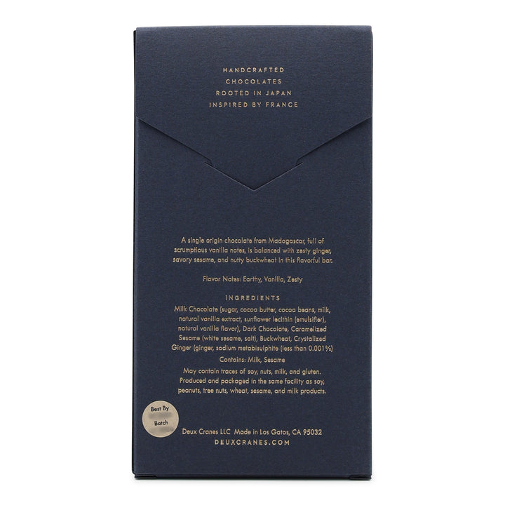 Deux Cranes Milk Chocolate With Ginger, Sesame, and Buckwheat back