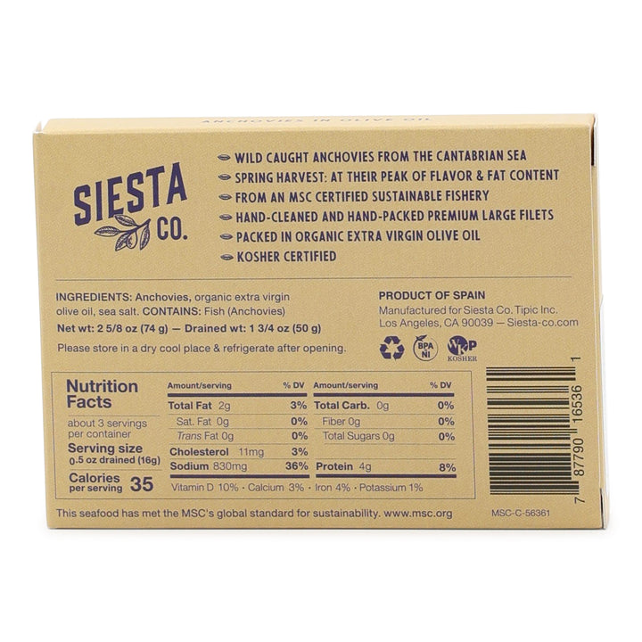 Siesta Co.Cantabrian Anchovies in Smoked Extra Virgin Olive Oil