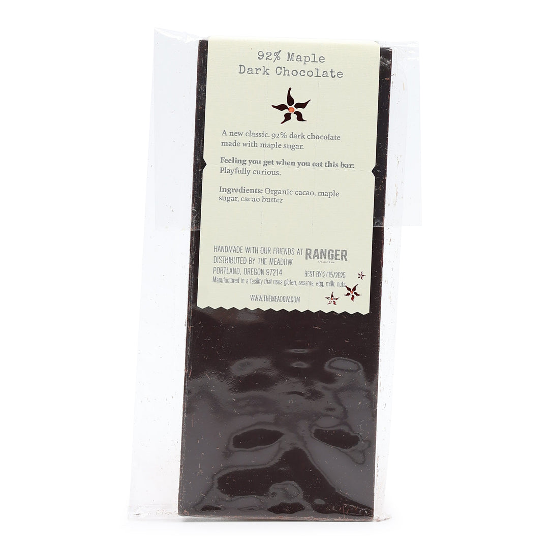 The Meadow 92% Dark Chocolate with Maple Sugar back