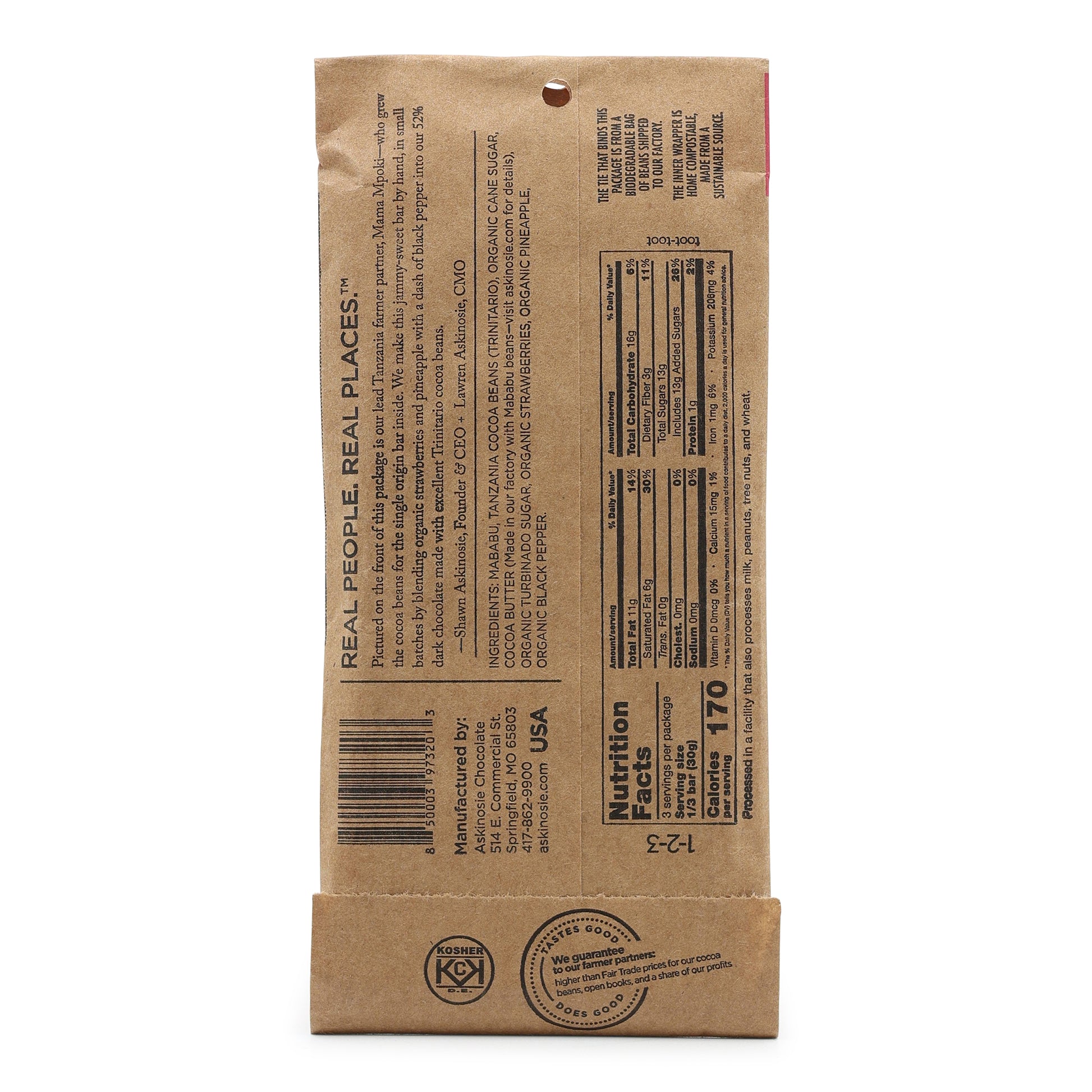 Askinosie 52%  Dark Chocolate with Pineapple and Strawberry back