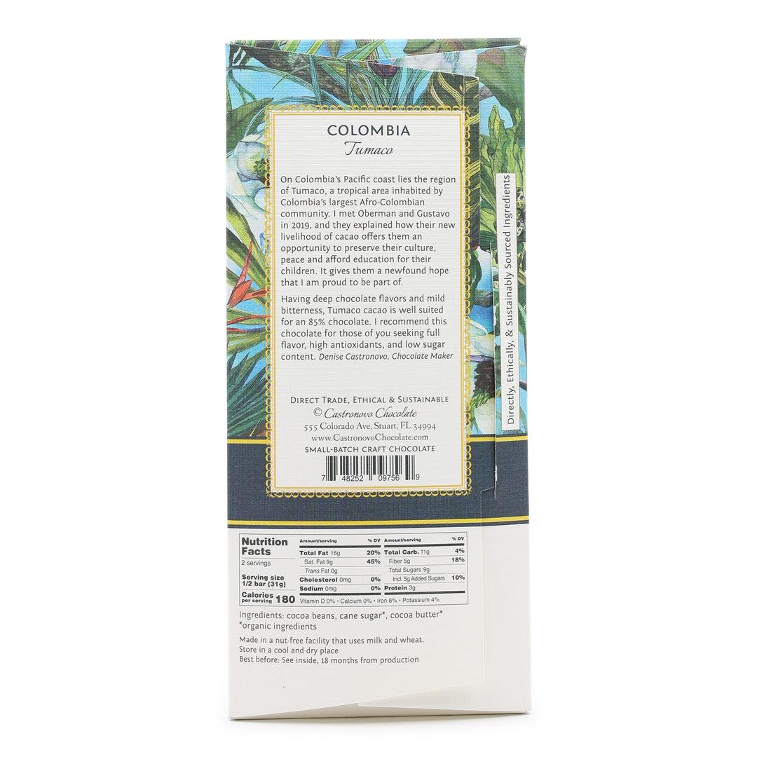 Castronovo Tumaco Colombia 85% Dark Chocolate back