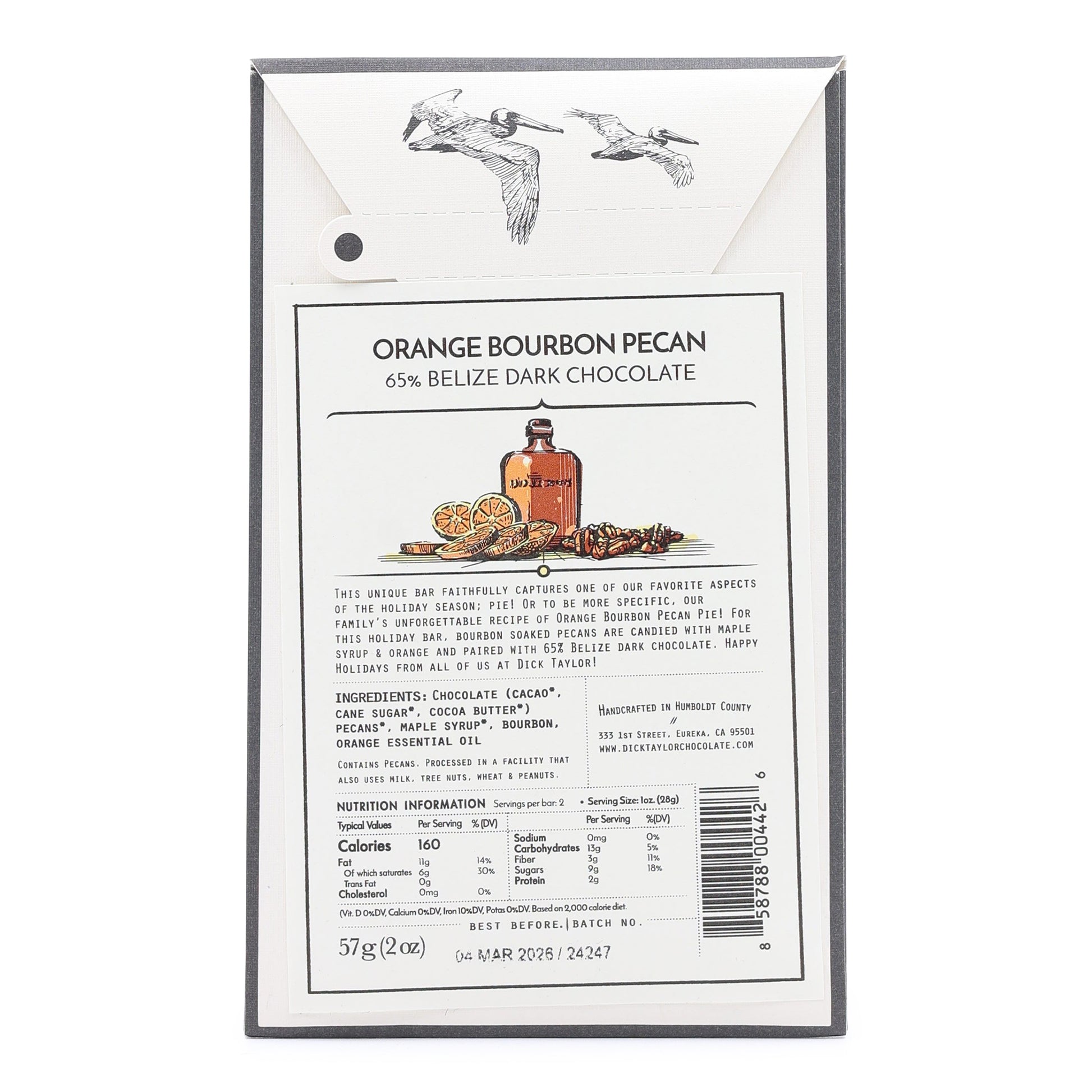 Dick Taylor 65% Dark Chocolate with Bourbon, Orange and Pecan back