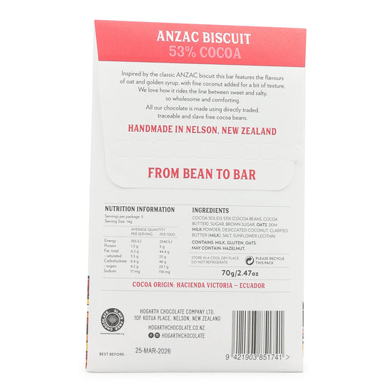 Hogarth Chocolate Dark Chocolate with Anzac Biscuits back