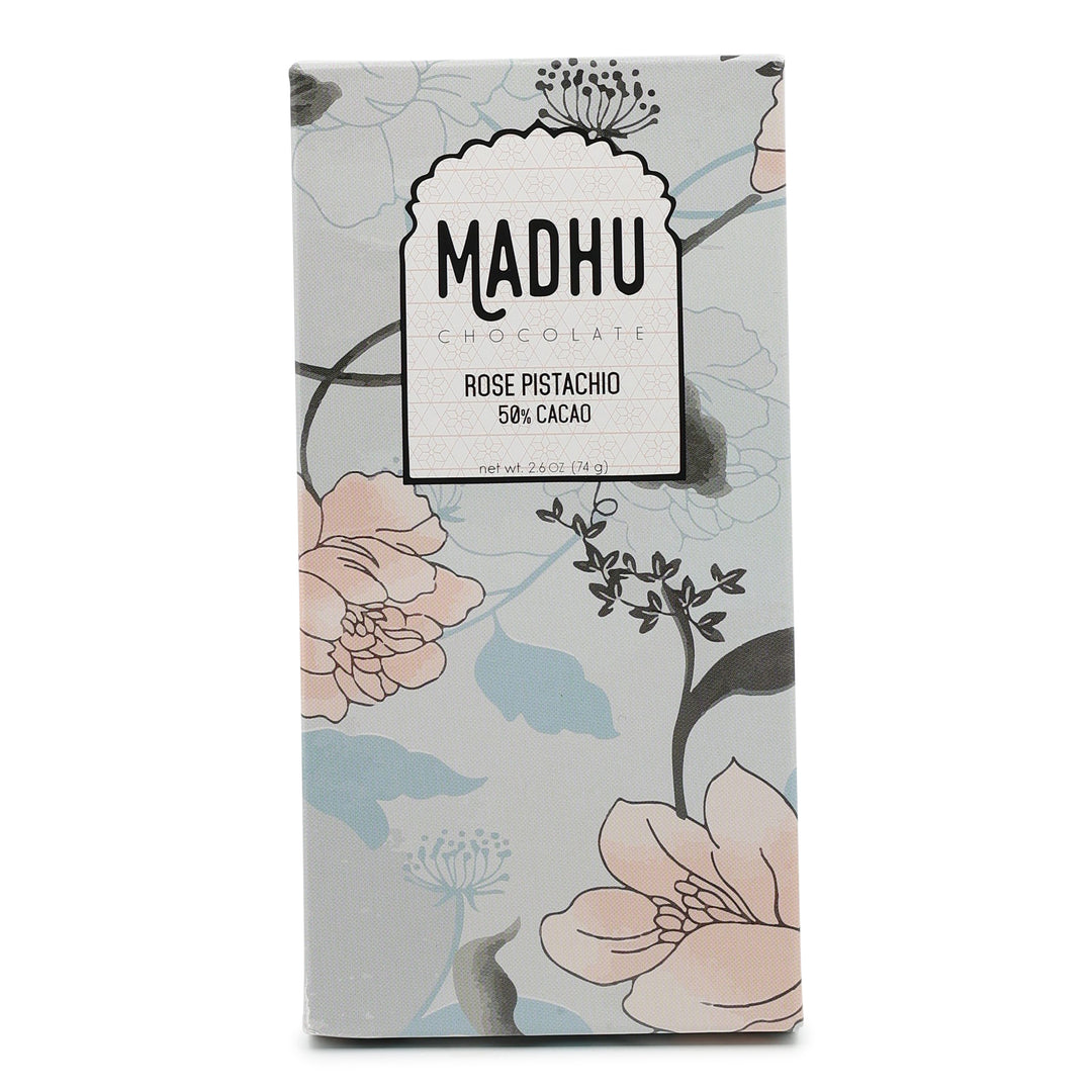 Madhu Chocolate 50% Dark Chocolate with Rose and Pistachio