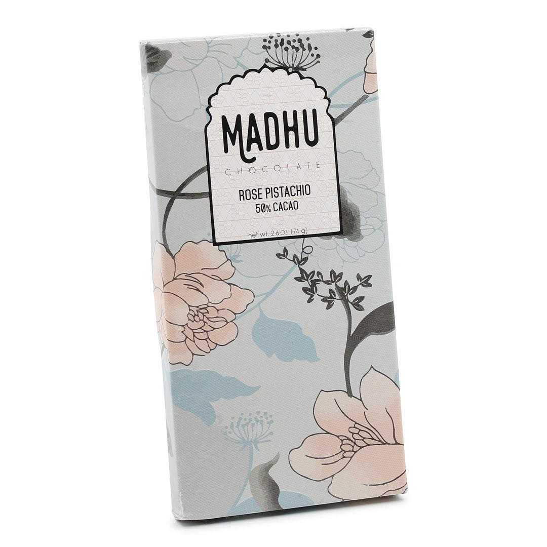 Madhu Chocolate 50% Dark Chocolate with Rose and Pistachio