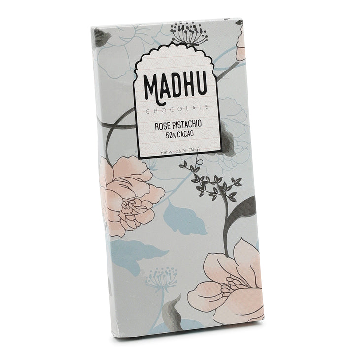 Madhu Chocolate 50% Dark Chocolate with Rose and Pistachio