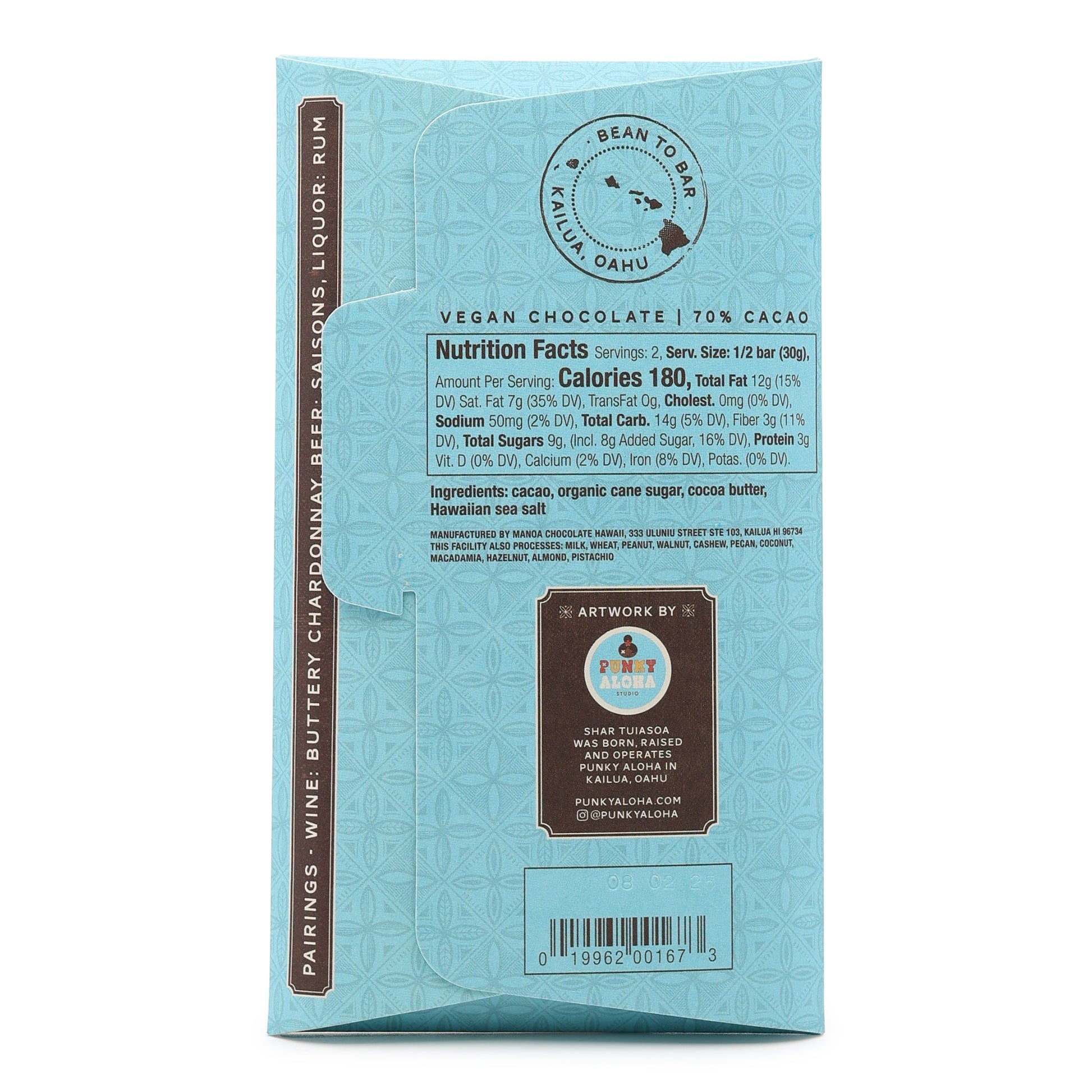 Manoa 72% Dark Chocolate & Pa'akai Sea Salt back