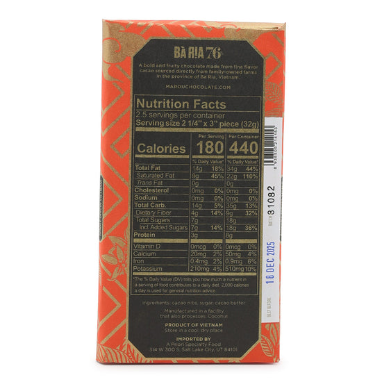Marou Ba Ria 76% Dark Chocolate back