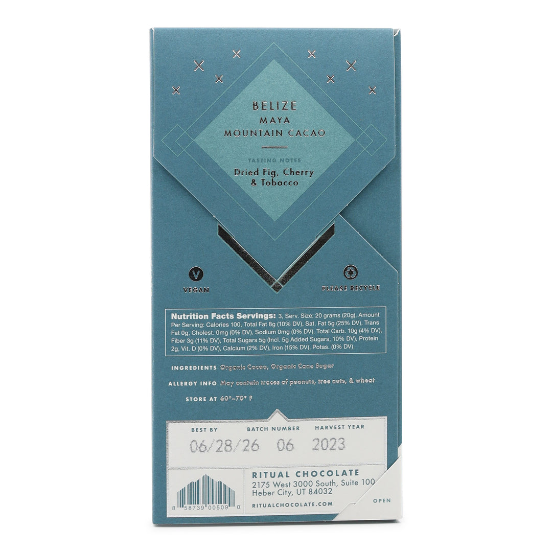 Ritual Belize 75% Dark Chocolate back