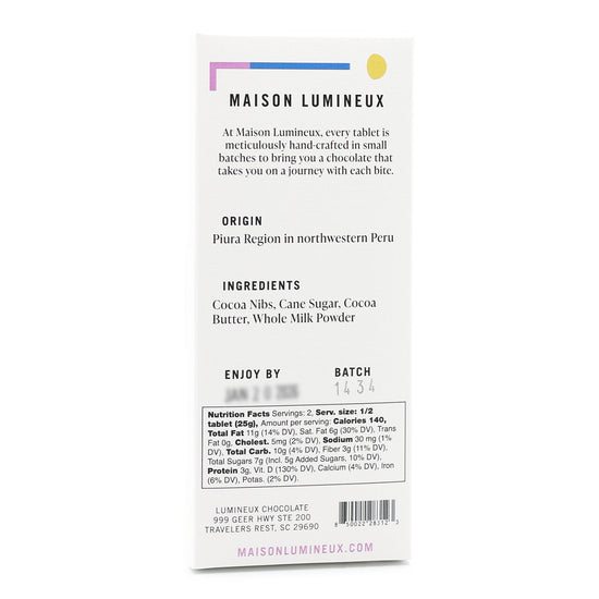 Maison Lumineux Piura 55% Rough Ground Milk Chocolate