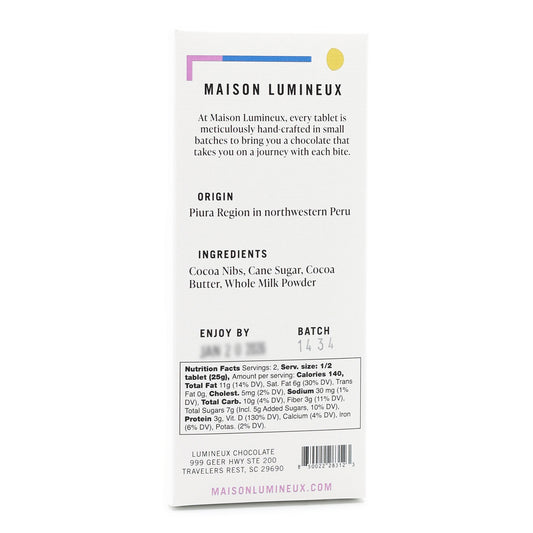 Maison Lumineux Piura 55% Rough Ground Milk Chocolate