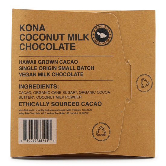 Valley Isle Chocolate Kona Coconut Milk Chocolate. back