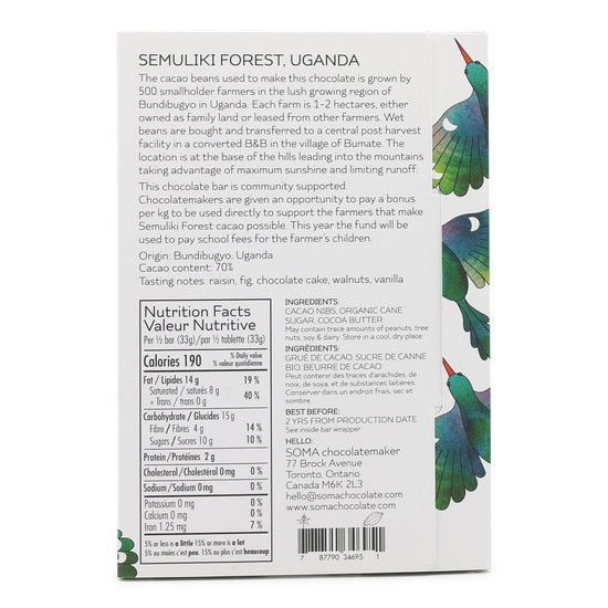 Soma Semuliki Forest Uganda 70% Dark Chocolate back